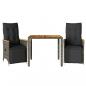 Preview: 3-tlg. Garten-Bistro-Set mit Kissen Grau Poly Rattan
