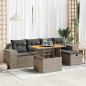 Preview: ARDEBO.de - 6-tlg. Garten-Sofagarnitur mit Kissen Grau Poly Rattan Akazie