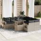 Preview: ARDEBO.de - 9-tlg. Garten-Sofagarnitur mit Kissen Hellgrau Poly Rattan