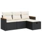 Preview: 4-tlg. Garten-Sofagarnitur mit Kissen Schwarz Poly Rattan