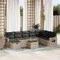 Preview: ARDEBO.de - 9-tlg. Garten-Sofagarnitur mit Kissen Hellgrau Poly Rattan