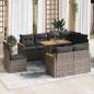 Preview: ARDEBO.de - 9-tlg. Garten-Sofagarnitur mit Kissen Grau Poly Rattan Akazie