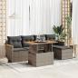 Preview: ARDEBO.de - 6-tlg. Garten-Sofagarnitur mit Kissen Grau Poly Rattan Akazie
