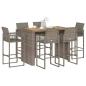 Preview: ARDEBO.de - 7-tlg. Gartenbar-Set ohne Kissen Grau Poly Rattan Akazie