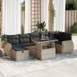 Preview: ARDEBO.de - 8-tlg. Garten-Sofagarnitur mit Kissen Hellgrau Poly Rattan