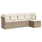 Preview: 5-tlg. Garten-Sofagarnitur mit Kissen Beige Poly Rattan