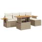 Preview: 7-tlg. Garten-Sofagarnitur mit Kissen Beige Poly Rattan Akazie