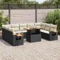 Preview: ARDEBO.de - 10-tlg. Garten-Sofagarnitur mit Kissen Schwarz Poly Rattan
