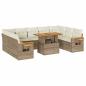 Preview: 10-tlg. Garten-Sofagarnitur mit Kissen Beige Poly Rattan Akazie