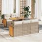 Preview: ARDEBO.de - 6-tlg. Garten-Sofagarnitur mit Kissen Beige Poly Rattan Akazie