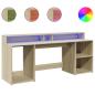 Preview: LED-Schreibtisch Sonoma-Eiche 200x55x91 cm Holzwerkstoff