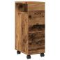 Preview: Badschrank Schmal mit Rollen Altholz-Optik Holzwerkstoff