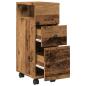 Preview: Badschrank Schmal mit Rollen Altholz-Optik Holzwerkstoff