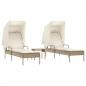 Preview: Sonnenliegen 2 Stk. mit Dach und Tisch Beige Poly Rattan