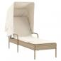 Preview: Sonnenliegen 2 Stk. mit Dach und Tisch Beige Poly Rattan