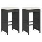 Preview: Garten-Barhocker mit Kissen 2 Stk. Schwarz Poly Rattan