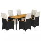 Preview: ARDEBO.de - 7-tlg. Garten-Bistro-Set mit Kissen Schwarz Poly Rattan