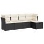 Preview: 5-tlg. Garten-Sofagarnitur mit Kissen Schwarz Poly Rattan