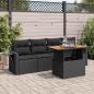 Preview: ARDEBO.de - 5-tlg. Garten-Sofagarnitur mit Kissen Schwarz Poly Rattan