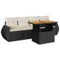 Preview: 5-tlg. Garten-Sofagarnitur mit Kissen Schwarz Poly Rattan