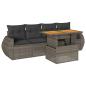 Preview: 5-tlg. Garten-Sofagarnitur mit Kissen Grau Poly Rattan