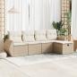 Preview: ARDEBO.de - 5-tlg. Garten-Sofagarnitur mit Kissen Beige Poly Rattan