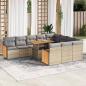 Preview: ARDEBO.de - 11-tlg. Garten-Sofagarnitur mit Kissen Beige Poly Rattan Akazie
