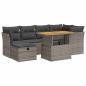 Preview: 7-tlg. Garten-Sofagarnitur mit Kissen Grau Poly Rattan Akazie