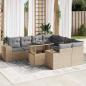 Preview: ARDEBO.de - 9-tlg. Garten-Sofagarnitur mit Kissen Beige Poly Rattan