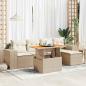 Preview: ARDEBO.de - 6-tlg. Garten-Sofagarnitur mit Kissen Beige Poly Rattan