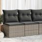 Preview: ARDEBO.de - 4-tlg. Garten-Sofagarnitur mit Kissen Grau Poly Rattan Akazie