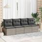 Preview: 4-tlg. Garten-Sofagarnitur mit Kissen Grau Poly Rattan Akazie