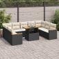 Preview: ARDEBO.de - 10-tlg. Garten-Sofagarnitur mit Kissen Schwarz Poly Rattan