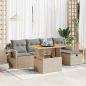 Preview: ARDEBO.de - 6-tlg. Garten-Sofagarnitur mit Kissen Beige Poly Rattan Akazie