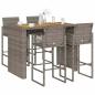 Preview: ARDEBO.de - 5-tlg. Gartenbar-Set ohne Kissen Grau Poly Rattan Akazie