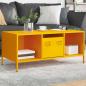 Preview: ARDEBO.de - Couchtisch Senfgelb 101,5x50x43,5 cm Kaltgewalzter Stahl