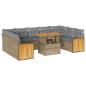 Preview: 10-tlg. Garten-Sofagarnitur mit Kissen Beige Poly Rattan Akazie
