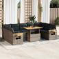 Preview: ARDEBO.de - 10-tlg. Garten-Sofagarnitur mit Kissen Grau Poly Rattan Akazie