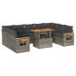 Preview: 10-tlg. Garten-Sofagarnitur mit Kissen Grau Poly Rattan Akazie