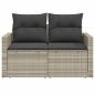 Preview: ARDEBO.de - Gartensofa mit Kissen 2-Sitzer Hellgrau Poly Rattan