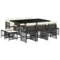 Preview: 11-tlg. Garten-Essgruppe mit Kissen Schwarz Poly Rattan