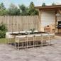 Preview: ARDEBO.de - 11-tlg. Garten-Essgruppe mit Kissen Beige Poly Rattan