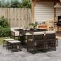 Preview: ARDEBO.de - 9-tlg. Garten-Essgruppe mit Kissen Braun Poly Rattan