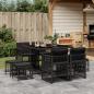 Preview: ARDEBO.de - 9-tlg. Garten-Essgruppe mit Kissen Schwarz Poly Rattan