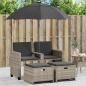Preview: ARDEBO.de - Gartensofa 2-Sitzer Sonnenschirm und Hocker Hellgrau Polyrattan