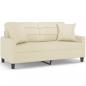 Preview: 2-Sitzer-Sofa mit Zierkissen Creme 140 cm Kunstleder