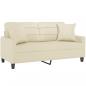Preview: 2-Sitzer-Sofa mit Zierkissen Creme 140 cm Kunstleder