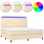 Preview: Boxspringbett mit Matratze & LED Creme 200x200 cm Stoff