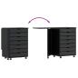 Preview: Rollschrank mit Schreibtisch MOSS Schwarz Massivholz Kiefer