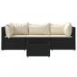 Preview: 4-tlg. Garten-Lounge-Set mit Kissen Schwarz Poly Rattan